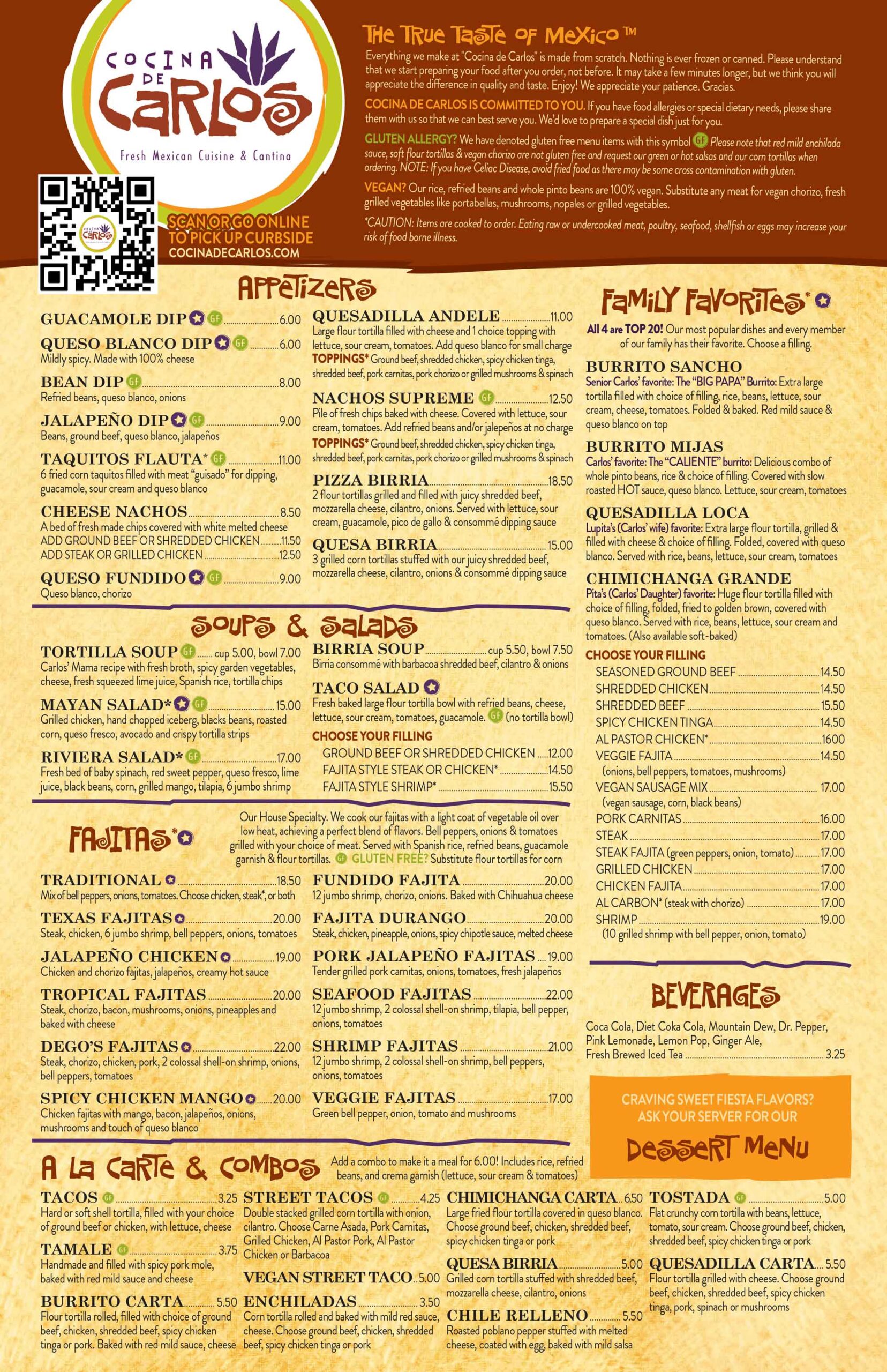 Genoa Dinner Menu