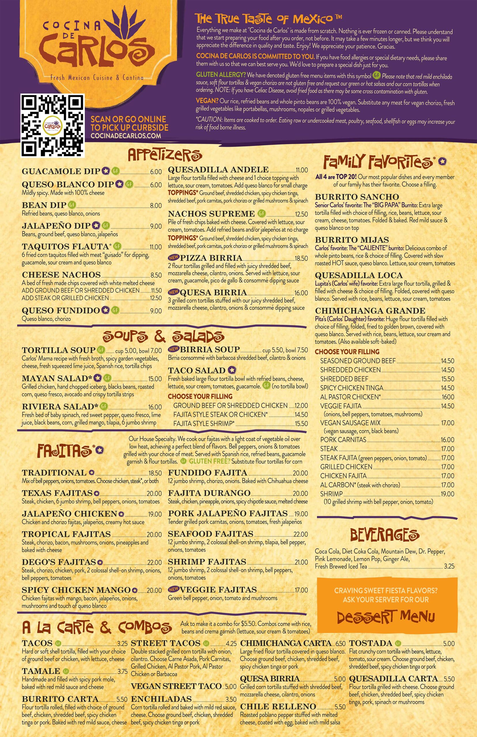 Genoa Dinner Menu