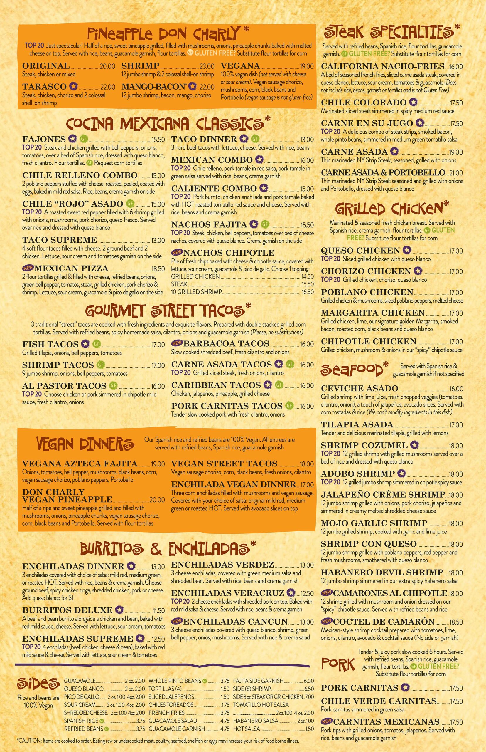 Genoa Dinner Menu